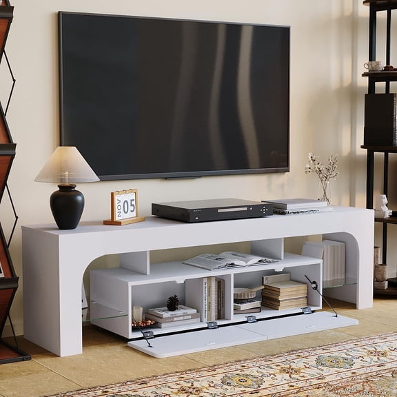 M optimized 63" TV Stand, Modern TV Cabinet Entertainment Media Center with 2 Drawer, Open Shelf, Remote Control 16 Color LED Lights, TV Console Table for Living Room