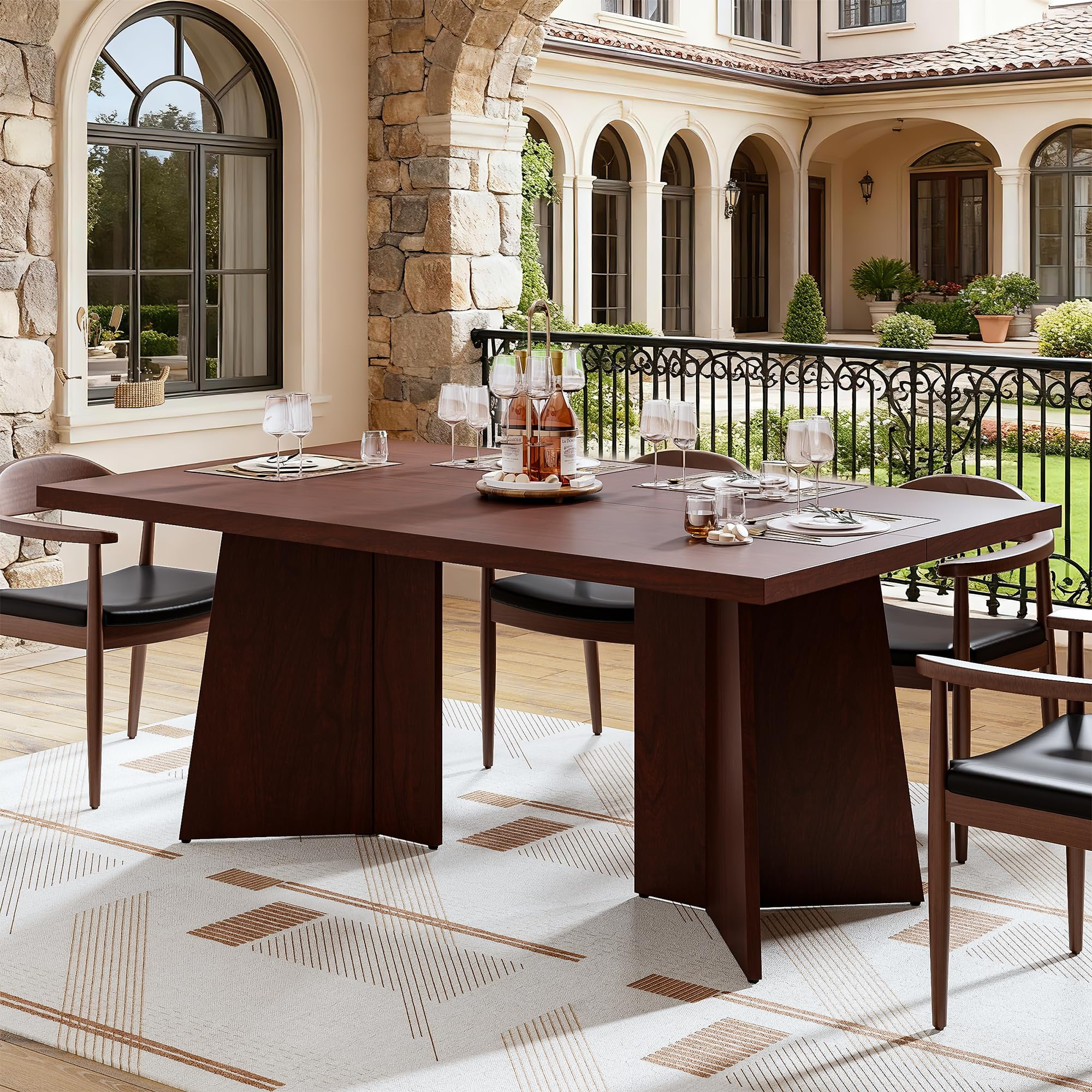 M optimized 63" Wooden Dining Table for 6-8 People, Kitchen Table with Extra Thickened Tabletop & Heavy Duty Base Legs, Modern Rectangular Dinner Table for Kitchen, Conference Room, Home
