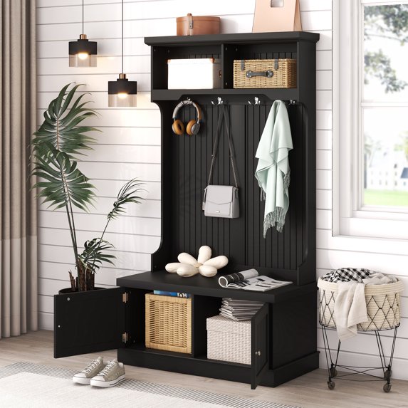 M optimized 64" Hall Tree Storage Bench Coat Rack Shoe Cabinet Organization for Entryway Hallway Living Room Bedroom