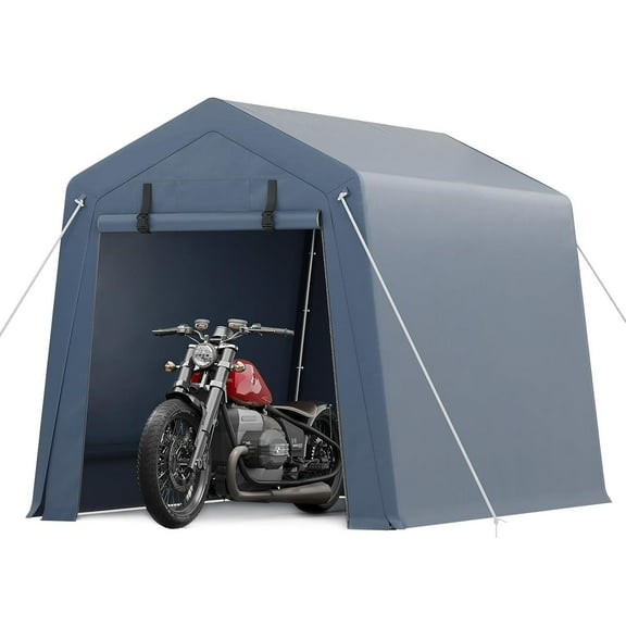 M optimized 6x8 FT Outdoor Storage Shed, Portable Carport with Roll-up Ventilated Zipper Door and Windows, Heavy Duty Waterproof Tarp, Storage Sheds for Motorcycle, Bike, Firewood, Garden Tools