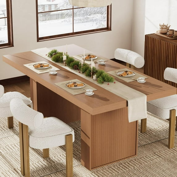 M optimized 70.9" Dining Table for 6-10 People, Modern Dining Room Table with Storage, Wood Kitchen Table with Fluted Legs, Dinner Tables for Kitchen Dining Room