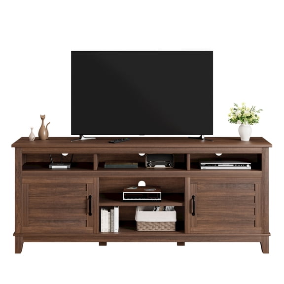 M optimized 70.9" TV Stand, Wooden Entertainment Center with Adjustable Shelves, Farmhouse TV Stand with Cabinet Doors, for Living Room, Bedroom