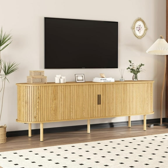 M optimized 70" TV Stand, Modern TV Console Table with Storage Compartment and Sliding Door, Gaming Entertainment Center with Cabinet for Living Room, Bedroom, Office