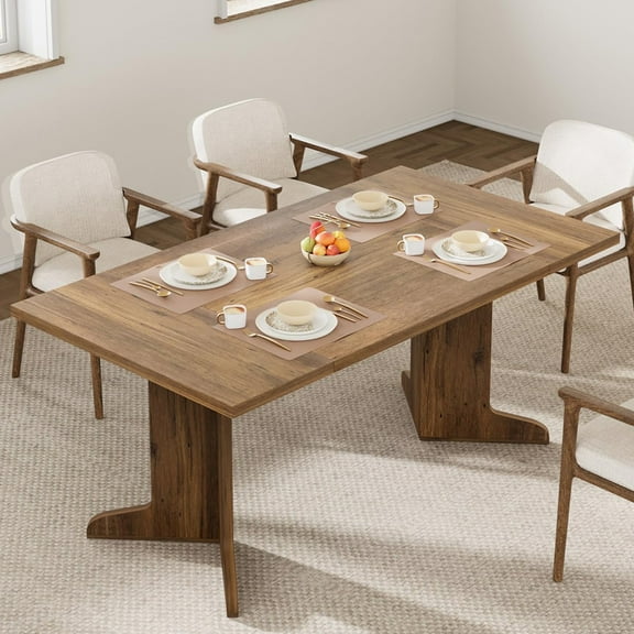 M optimized 71" Dining Table for 6 to 8, Modern Dinner Table with Unique Wooden Legs, Rectangle Dining Table for Kitchen, Dining Room Living Room