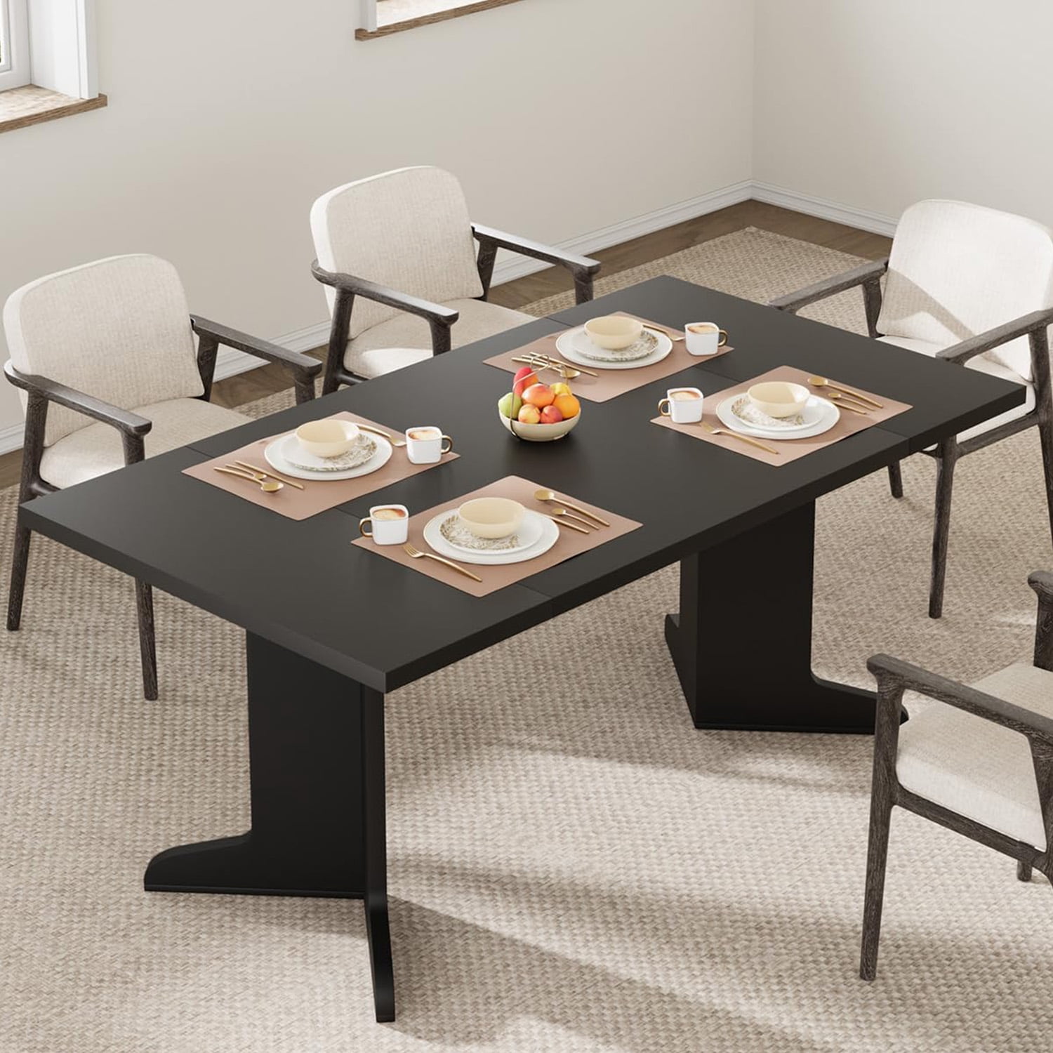 M optimized 71" Dining Table for 6 to 8, Modern Dinner Table with Unique Wooden Legs, Rectangle Dining Table for Kitchen, Dining Room Living Room