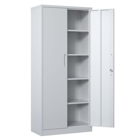 M optimized 71" Metal Storage Cabinet with 2 Doors and 4 Adjustable Shelves, Locks, 2 Keys Lockable Garage Cabinet, Storage Cabinet for Office, Garage, School