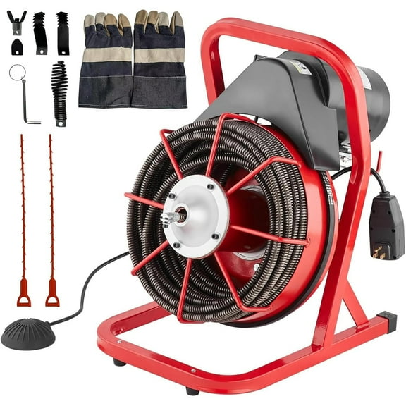 M optimized 75FT x 1/2in Drain Cleaner Machine, 400W Electric Drain Snake with 6 Cutters & Foot Switch for 1" to 4" Pipes, Heavy Duty Sewer Auger for Sinks, Toilets, Showers