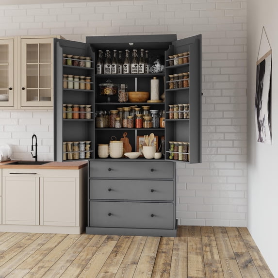 M optimized 77" Tall Freestanding Kitchen Pantry Large Storage Cabinet with 3 Drawers, 3 Adjustable Shelves, 8 Door Shelves for Kitchen, Dining Room, Living Room Bedroom Storage