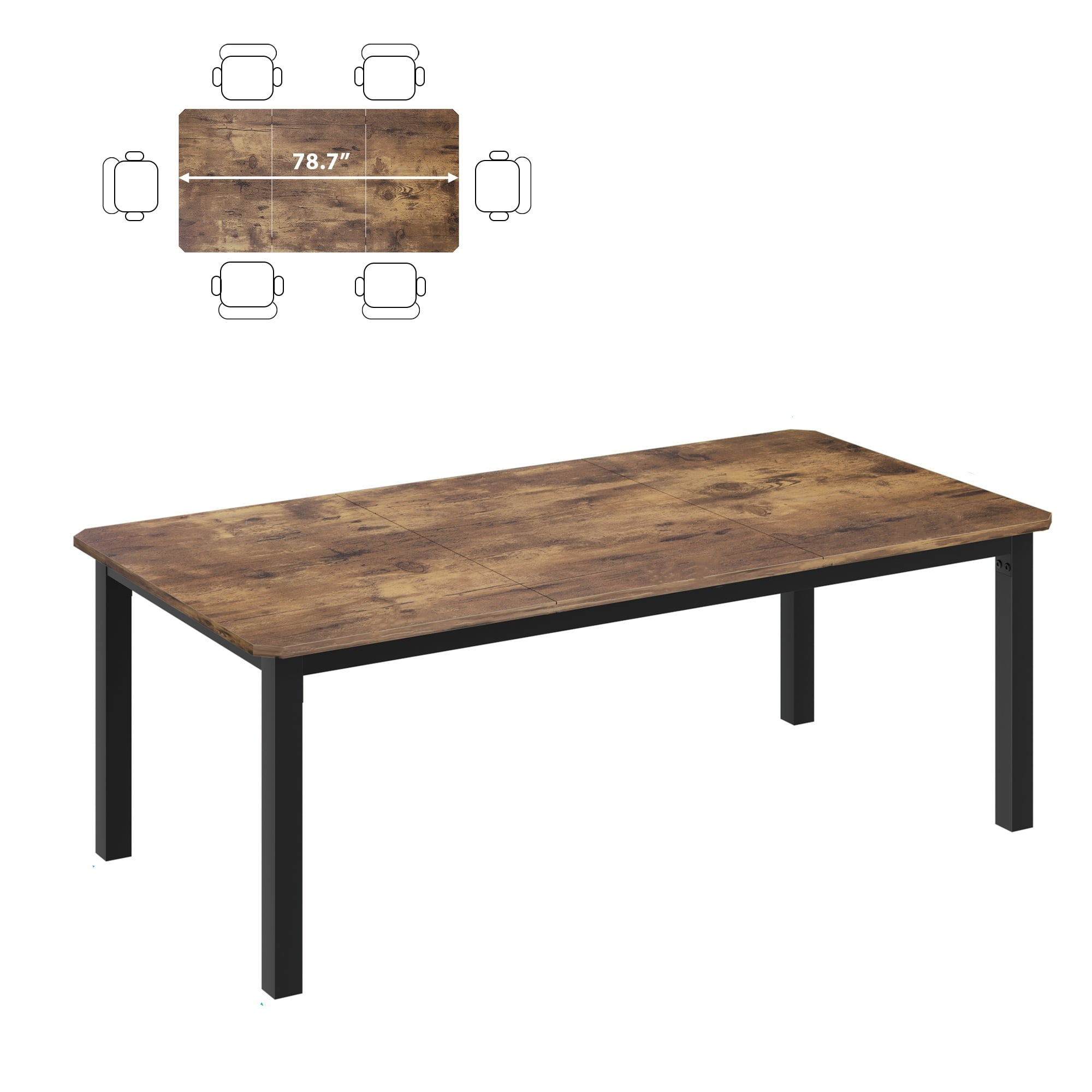 M optimized 78.7" Long Dining Table for 6~8 People, Industrial Kitchen Table, Wood Dinner Table, Kitchen & Dining Room Table, Rectangle Dining Room Table for 6 Ideal for Dinner Or Meeting