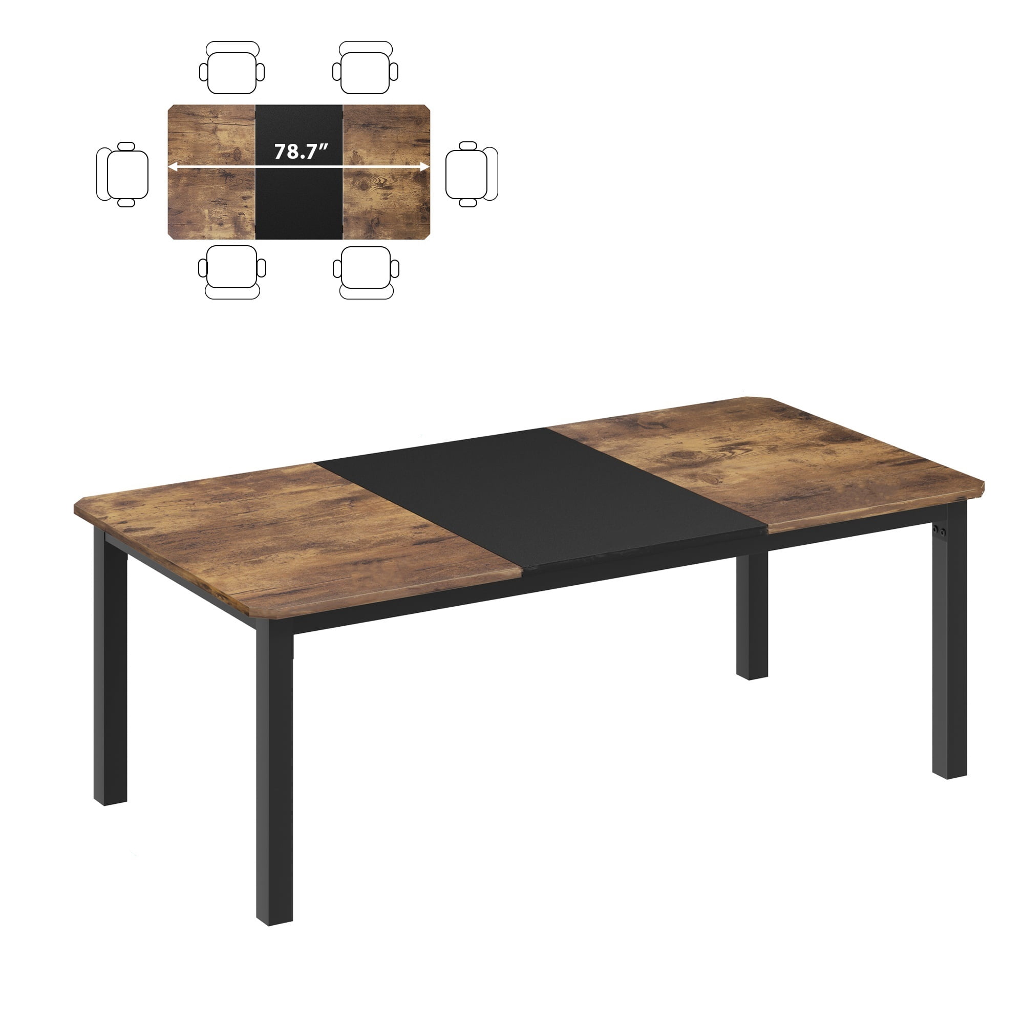 M optimized 78.7" Long Dining Table for 6~8 People, Industrial Kitchen Table, Wood Dinner Table, Kitchen & Dining Room Table, Rectangle Dining Room Table for 6 Ideal for Dinner Or Meeting