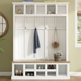 thumbnail image 1 of M optimized 78" Tall Hall Tree with Shoe Bench, 3-in-1 Entryway Coat Rack with Storage Bench, White, 1 of 9