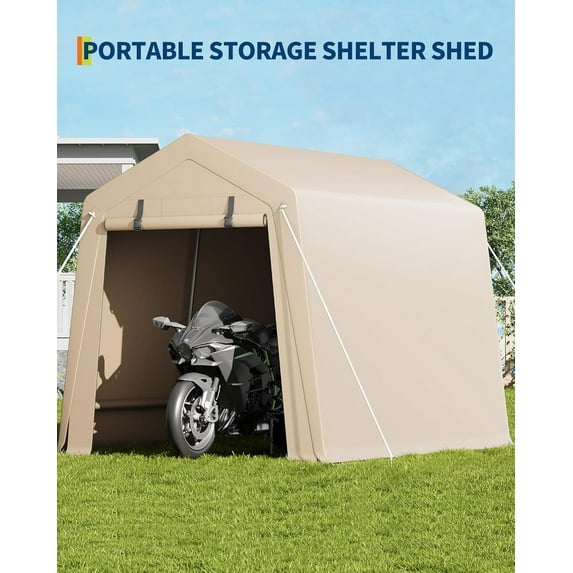 M optimized 7x10ft Outdoor Portable Storage Shed w/ Roll-Up Door & Vent, 240G Heavy-Duty Shelter Waterproof PE Tarp, UV-Resistant Storage Sheds for Motorcycle, Firewood, Garden and Tools