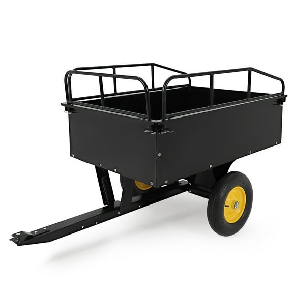 M optimized ATV Trailer Dump Cart Pull Behind, 750 LB Capacity, 15 Cu.Ft, Heavy Duty Steel Utility Trailer for Lawn Tractor with Raised Side Rails, Lawn Carts Tow Behind for Garden Yard