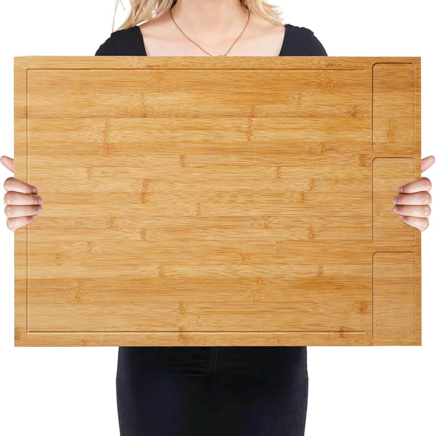 M optimized Bamboo Cutting Board & Stovetop Cover - Raised Chopping Board with Detachable Legs, Juice Groove & Compartments - Versatile Sink Cover for Home and Restaurant Kitchen Countertops