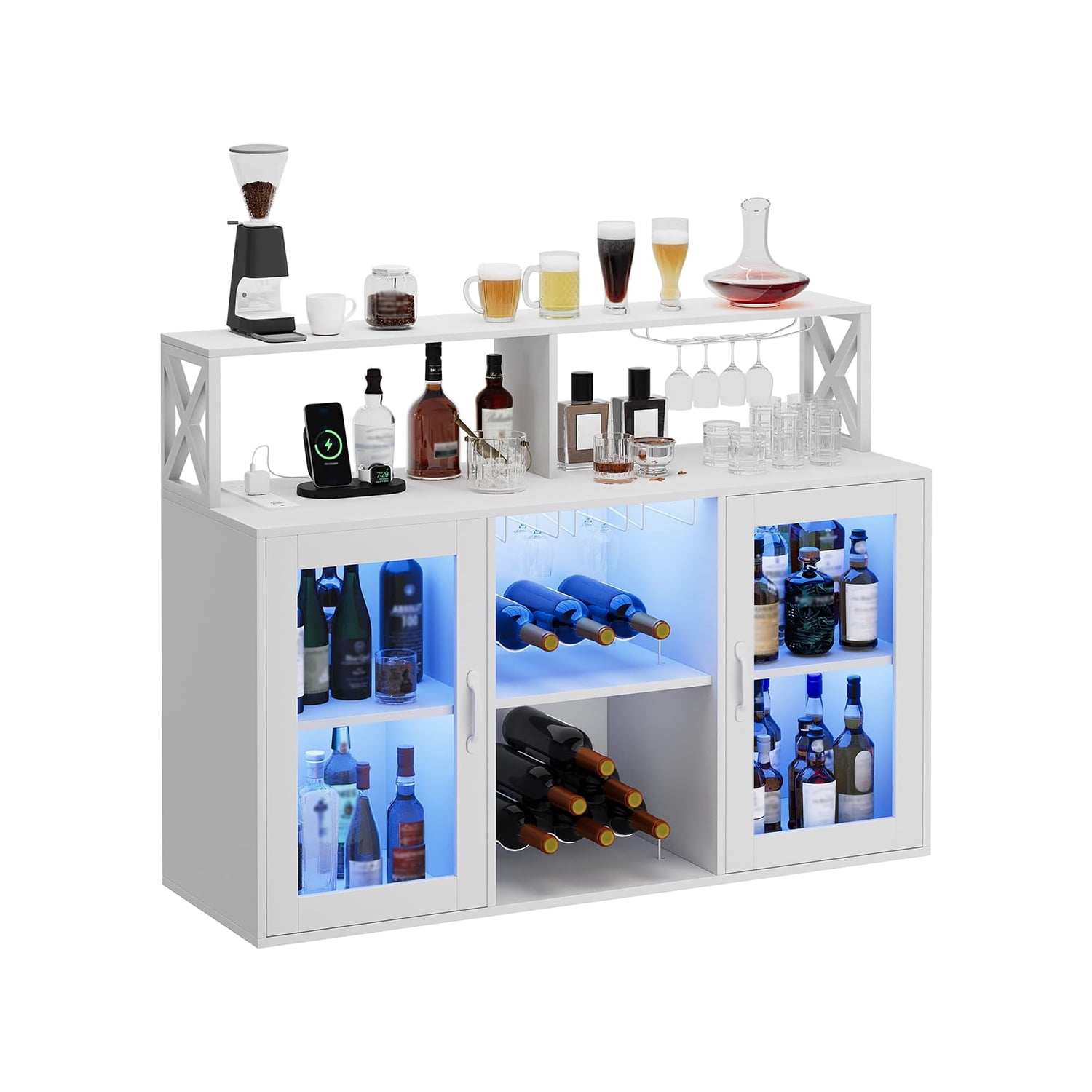 Bar Counter Racks M optimized Bar Cabinet, Liquor Cabinet with Power Outlets, LED Lights ...