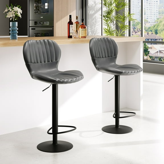 M optimized Bar Stools Set of 4, Counter Height Bar Stools with High Backrest & Footrest, Adjustable Height, Thickened Seat Cushion, 360° Swivel Barstools for Kitchen Island