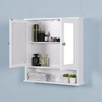 M optimized Bathroom Wall Mounted Cabinet, Wooden Floating Storage Cabinet with 2 Mirror Doors, Adjustable Shelf, Open Compartment, Over The Toilet Wall Storage Cabinet
