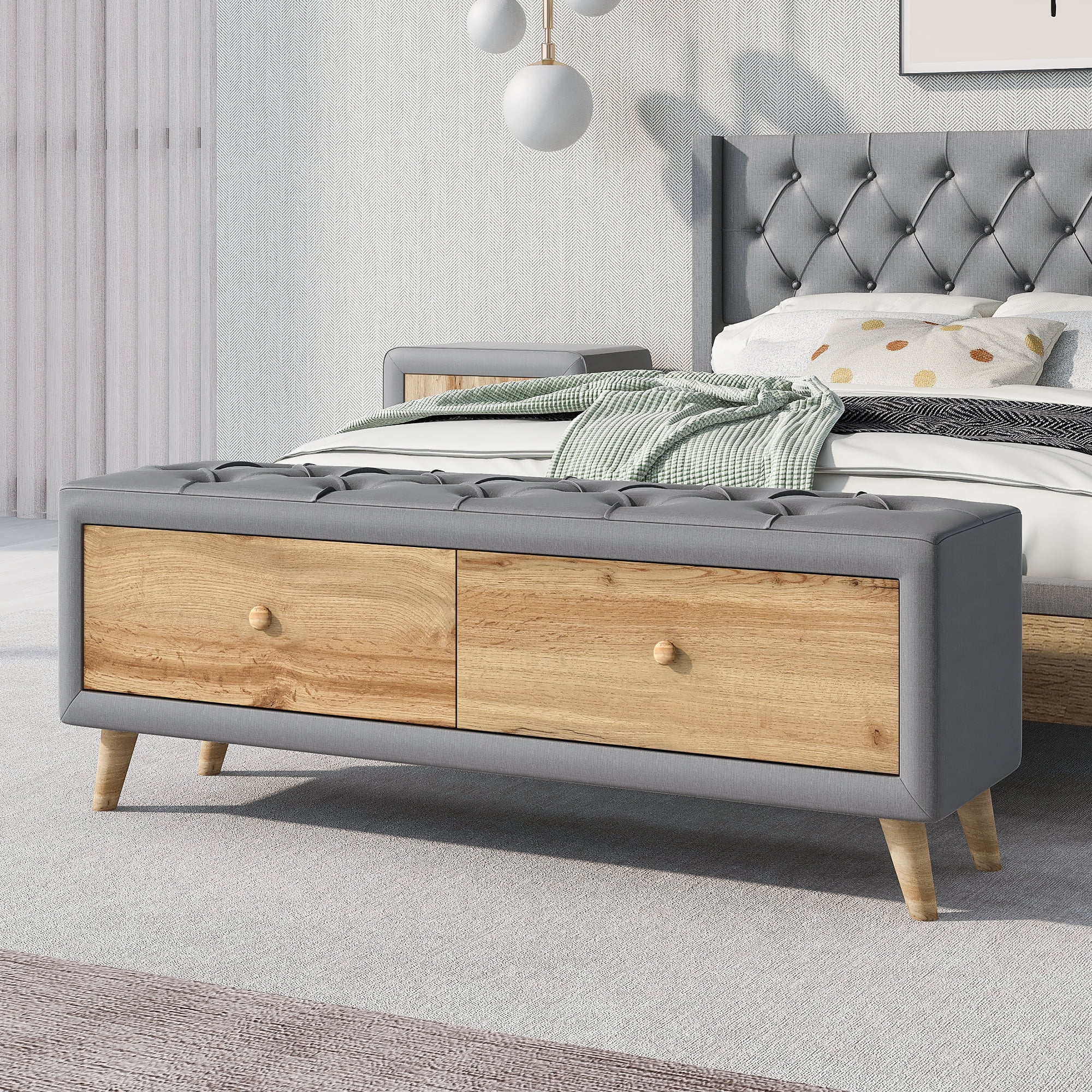 M Optimized Bedroom Storage Bench Ottoman Bench With 2 Drawers Wood m-optimized-bedroom-storage-bench-ottoman-bench-with-2-drawers-wood