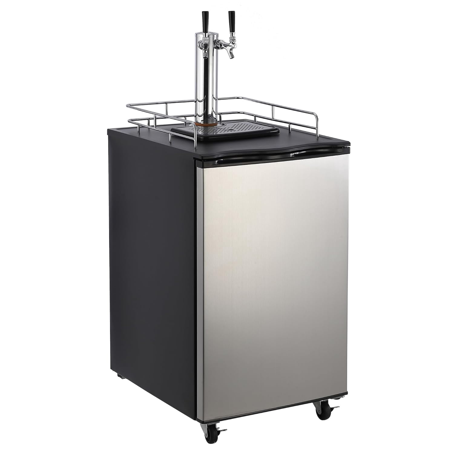 M optimized Beer Kegerator, Dual Tap Draft Beer Dispenser, Full Size Stainless Steel Keg Refrigerator with Drip Tray & Rail, 32°F- 50°F Temperature Control, 170L