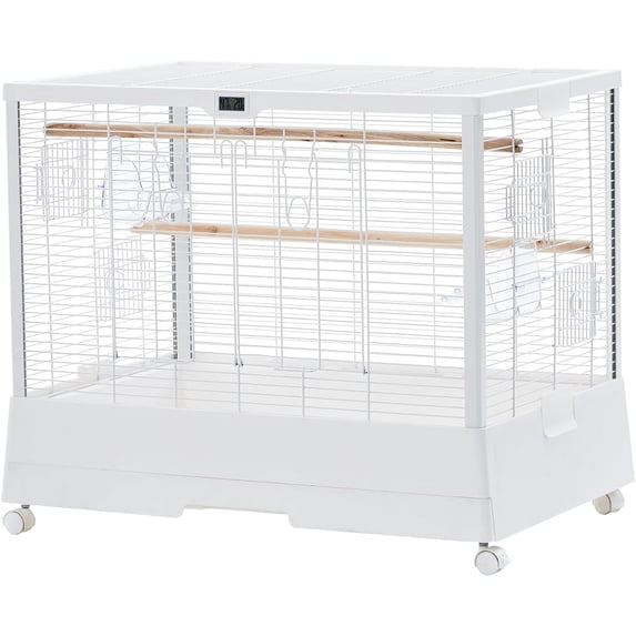 M optimized Bird Cage 28"x18.7"x23" Tall Iron Bird Cage with Rolling Stand, Lockable Casters, External Feeders & Removable Tray