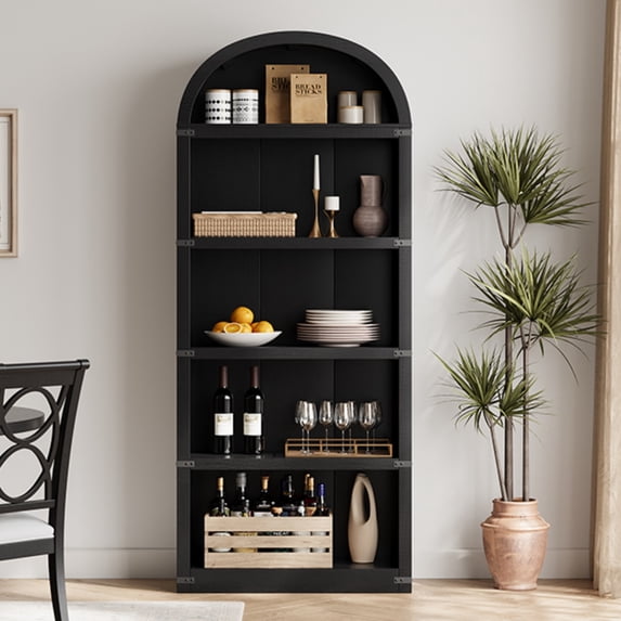 M optimized Bookcase 5 Shelf Arched Bookshelf 29.9"x11.9"x71.7" Tall Bookcase Farmhouse Display Storage Rack Wooden Bookshelves for Home Office, Living Room