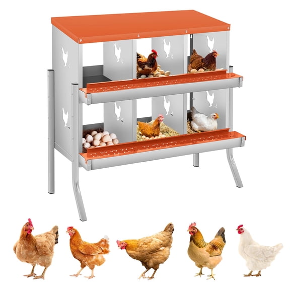 M optimized Chicken Nesting Box, 6 Compartments Nesting Box for Chickens, 2-Tier Metal Chicken Egg Laying Box with Large Vented Holes Wall Mounting for Easy Egg Collection