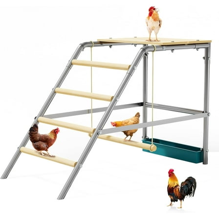 M optimized Chicken Perch for Coop, Chicken Roosting Bars with Swing and Food Box for Backyard Farm, Roosting Bars for Chickens in Coop, Easy Installation, 37.4"x18.9"x28"