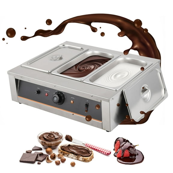 M optimized Chocolate Tempering Machine 4.12 Qt x 3 Tanks, 26 Lbs Capacity, TEMP Control 86~185℉, 1500W Stainless Steel Electric Chocolate Melting Pot for Chocolate/Milk/Cream Meltingream Melting