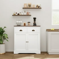 M optimized Coffee Bar Cabinet Modern Farmhouse Buffet Cabinet with 2 Drawers and Adjustable Shelf, Double Door Kitchen Cabinet, White