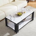thumbnail image 1 of M optimized Coffee Table, Faux Marble Coffee Table with Storage Shelf, Metal Frame, Anti-slip Foot Pads, 2-Tier Rectangle Accent Tea Table, 1 of 9