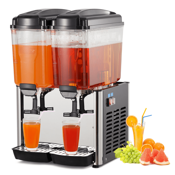 M optimized Commercial Beverage Dispenser 9.6 Gallon 36L 2 Tanks Ice Tea Drink Machine 250W Stainless Steel Food Grade Material Fruit Juice Equipped with Thermostat Controller