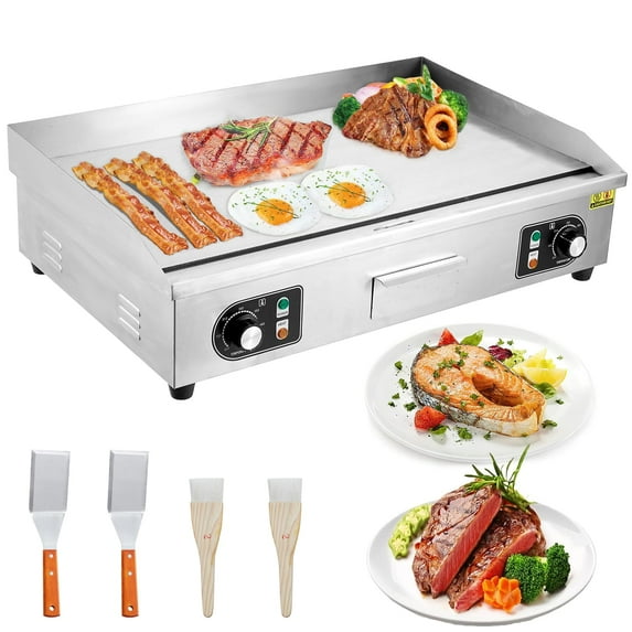 M optimized Commercial Electric Grill 3000W Electric Countertop Grill Non-Stick Electric Grill Plate 110V Teppanyaki Flat Grill Stainless Steel Adjustable Temperature Control 122°F-572°F (NO Plug)