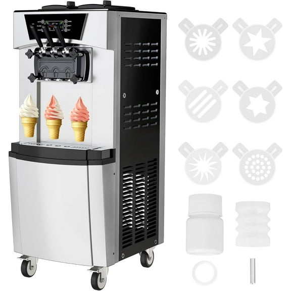 M optimized Commercial Soft Ice Cream Machine, 2200W Stand Soft Serve Ice Cream Maker with 3 Flavors, 5.8 to 7.9 Gal/H, 4.5L+1.6L Rangers, LCD Display, Auto Clean Ice Cream Machine