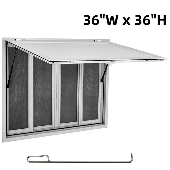 M optimized Concession Window 30"/36"H Food Truck Service Window with 4 Horizontal Sliding Screen Windows & Awning Door & Drag Hook, Serving Window for Food Trucks Concession Trailers
