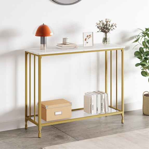 M optimized Console Table, Sofa Tables Narrow Entryway Table with Wood Shelf and Metal Frame, Behind Couch Table Industrial Hallway Table for Living Room Foyer Bedroom