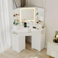 thumbnail image 1 of M optimized Corner Vanity Desk, Vanity Table with Lighted Mirror, Fluted Makeup Desk with Drawers and Cabinets, Dressing Table with Charging Station for Bedroom, 1 of 6