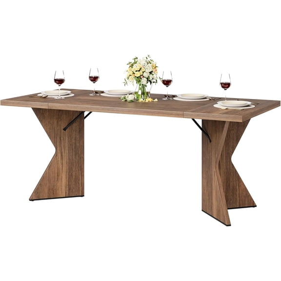 M optimized Dining Room Table for 6 People, 71" Rectangular Kitchen Table with Sturdy Frame, Thickened Long Tabledesk and Dinner Desk for Party, Big Family, V-Shape Leg