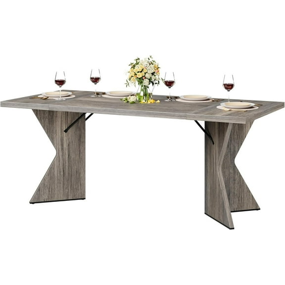 M optimized Dining Room Table for 6 People, 71" Rectangular Kitchen Table with Sturdy Frame, Thickened Long Tabledesk and Dinner Desk for Party, Big Family, V-Shape Leg