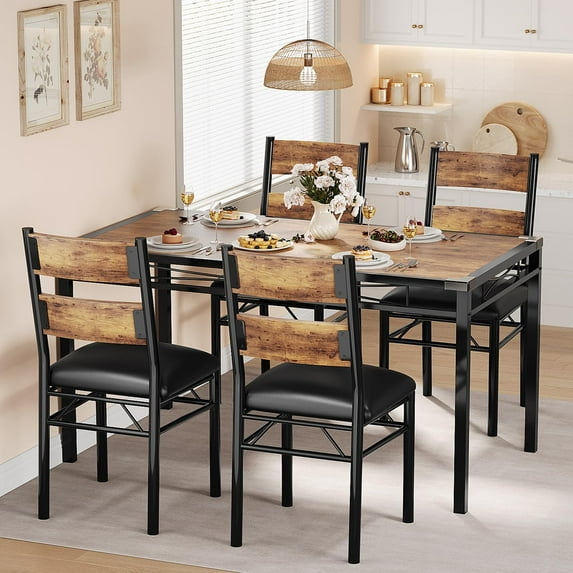 M optimized Dining Table Set for 2/4, Wood Kitchen Table with Upholstered Chairs, Kitchen Table Chairs Set w/Collision Angle for Small Space, Dining Room, Apartment