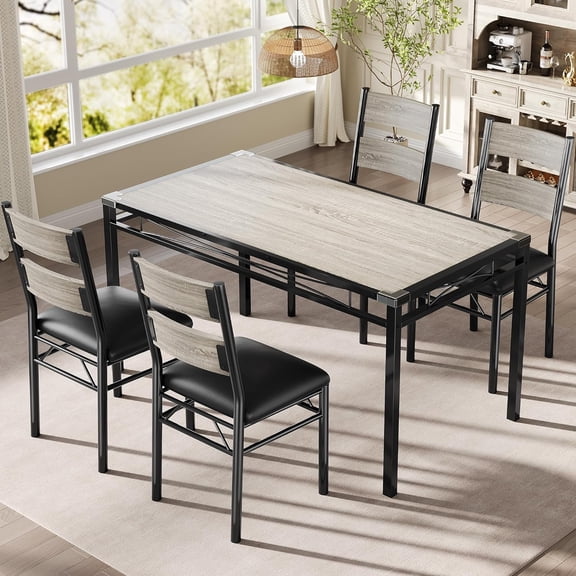 M optimized Dining Table Set for 2/4, Wood Kitchen Table with Upholstered Chairs, Kitchen Table Chairs Set w/Collision Angle for Small Space, Dining Room, Apartment