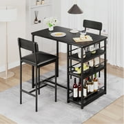 M optimized Dining Table Set for 2, Bar Table and Chairs for 2, Kitchen Table Set with 2 Upholstered Chairs, 3 Large Storage Shelves, Pub Table Set for Small Space, Apartment, Breakfast