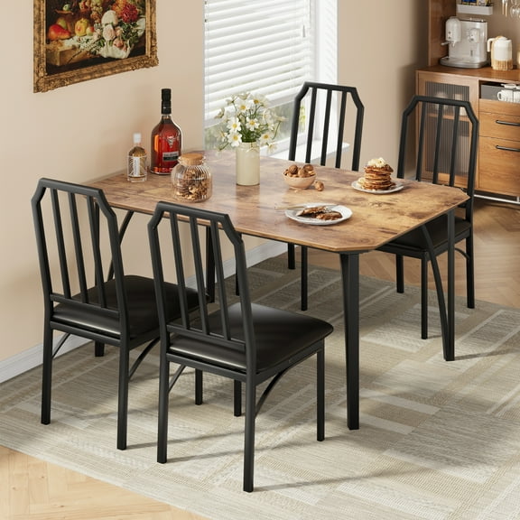M optimized Dining Table Set for 4, Kitchen Table and Chairs for 4 with with Chamfer Design, 5 Piece Dining Room Table Set for Small Space, Home Kitchen, Apartment