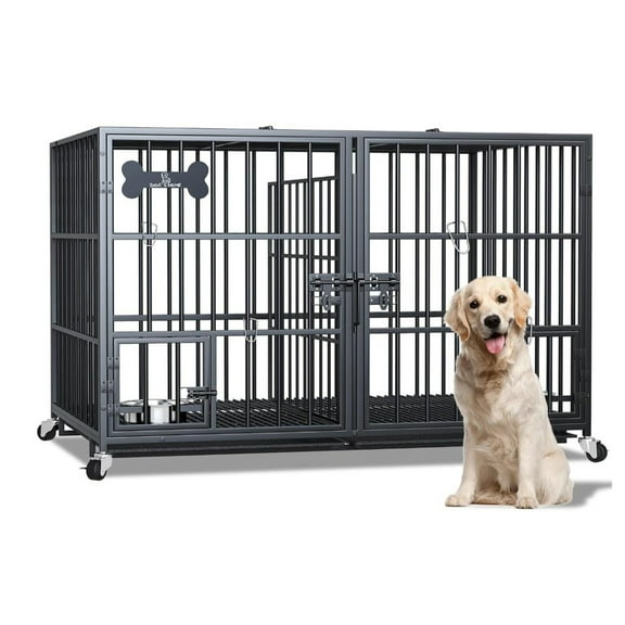 M optimized Dog Crate Double Door Cage, Kennel with Wheels Extra Large Crate Indoor for Large Dog with Removable Tray