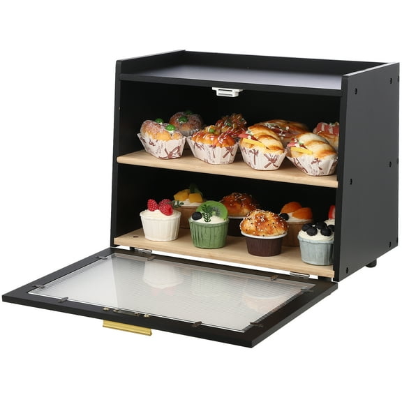 M optimized Double Layer Large Bread Box for Kitchen Counter, Large Capacity Bread Storage Container Farmhouse Bread Box with Window Bread Holder, 15.35"x 9.84"x 12.71"