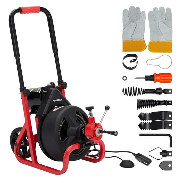 M optimized Drain Cleaner Machine 75 Ft X 1/2 Inch Electric Drain Auger with 6 Cutters Gloves, Auto Feed Drain Cleaner Machine Commercial Sewer Snake Drill Drain Auger Cleaner for 2 to 4 Inch Pipes