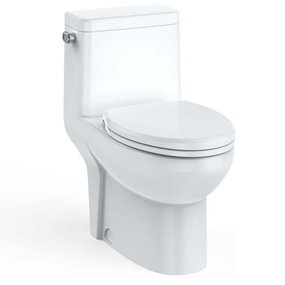 M optimized Elongated One-Piece Toilet 1.28GPF Side-Mounted Flush with Soft-Close PP Seat, Compact Design, Easy Cleaning Modern Bathroom Toilet, White