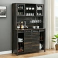 thumbnail image 1 of M optimized Farmhouse Coffee Bar Cabinet with Sliding Barn Doors, 70'' Kitchen Hutch Cabinet with Storage, Wine&Glasses Rack, Tall Sideboard Buffet Cabinet for Kitchen, Dining Room, 1 of 6