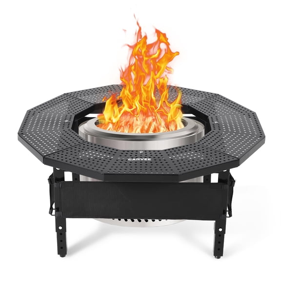 M optimized Fire Pit Table Surround 360° Safety Barrier for Solo Stove, Heavy Duty Steel Campfire Table, UV-Resistant Outdoor Patio Accessory, Rustproof Portable Fire Pit Stand(Not Included Stove)