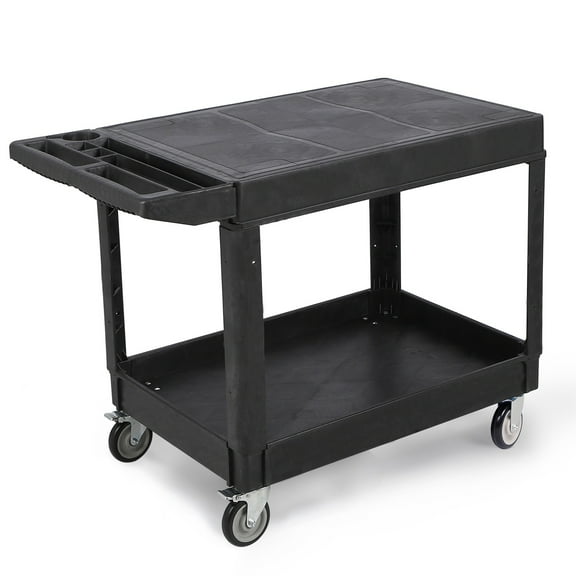 M optimized Flat Top Utility Cart Heavy Duty Rolling Service Cart Work Cart with 360° Swivel Wheels for Warehouse Garage Garden Cleaning, 2 Shelf 550lbs Capacity Black