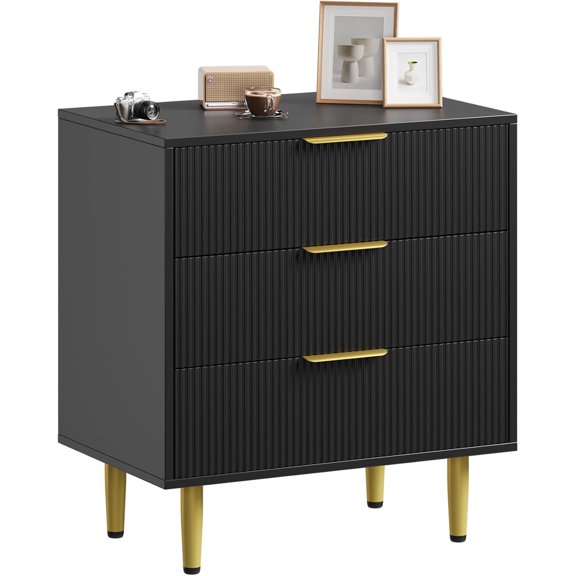 M optimized Fluted 3 Drawers Dresser for Bedroom, Wooden Chest of Drawers with Metal Handle & Legs, for Living Room, Hallway